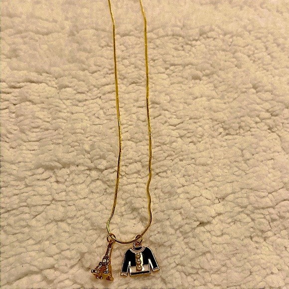 NWT STAMPED 18K GOLD Chanel Vibes Blouse & Paris Eiffel Tower Charms Necklace - Picture 4 of 5
